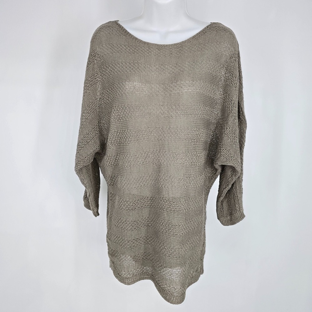 Tahari‎ Womens Knitted Tunic Brown Size L Boat Neck Long Sleeve Pullover Linen